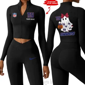 New York Giants Women Activewear Set 2 Piece Crop Jacket and High Waist Leggings SPTZSTW318