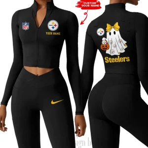 Pittsburgh Steelers Women Activewear Set 2 Piece Crop Jacket and High Waist Leggings SPTZSTW321