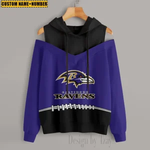 Baltimore Ravens Women's Off Shoulder Hoodie Long Sleeve Drawstring S9CSH263
