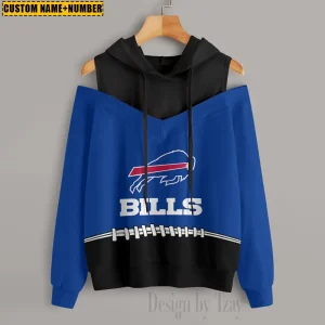Buffalo Bills Women's Off Shoulder Hoodie Long Sleeve Drawstring S9CSH264
