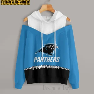 Carolina Panthers Women's Off Shoulder Hoodie Long Sleeve Drawstring S9CSH265