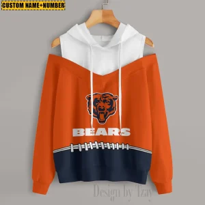 Chicago Bears Women's Off Shoulder Hoodie Long Sleeve Drawstring S9CSH266