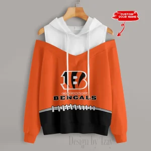 Cincinnati Bengals Women's Off Shoulder Hoodie Long Sleeve Drawstring S9CSH267