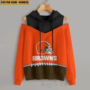 Cleveland Browns Women's Off Shoulder Hoodie Long Sleeve Drawstring S9CSH268