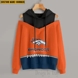Denver Broncos Women's Off Shoulder Hoodie Long Sleeve Drawstring S9CSH270