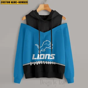 Detroit Lions Women's Off Shoulder Hoodie Long Sleeve Drawstring S9CSH271