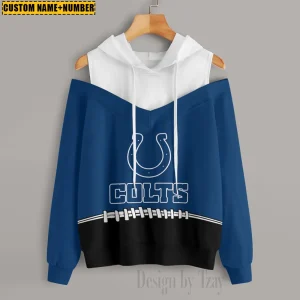 Indianapolis Colts Women's Off Shoulder Hoodie Long Sleeve Drawstring S9CSH274
