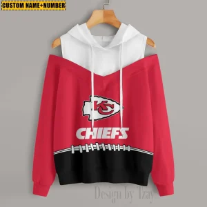 Kansas City Chiefs Women's Off Shoulder Hoodie Long Sleeve Drawstring S9CSH276