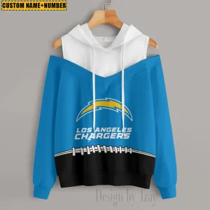 Los Angeles Chargers Women's Off Shoulder Hoodie Long Sleeve Drawstring S9CSH278
