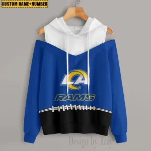 Los Angeles Rams Women's Off Shoulder Hoodie Long Sleeve Drawstring S9CSH279