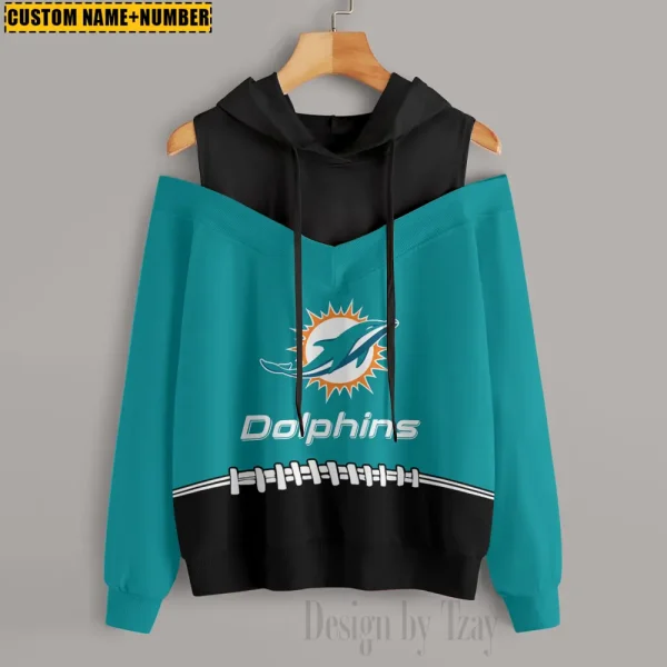 Miami Dolphins Women's Off Shoulder Hoodie Long Sleeve Drawstring S9CSH280 - Image 3