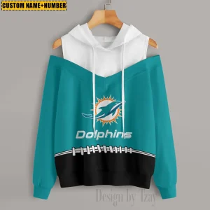 Miami Dolphins Women's Off Shoulder Hoodie Long Sleeve Drawstring S9CSH280