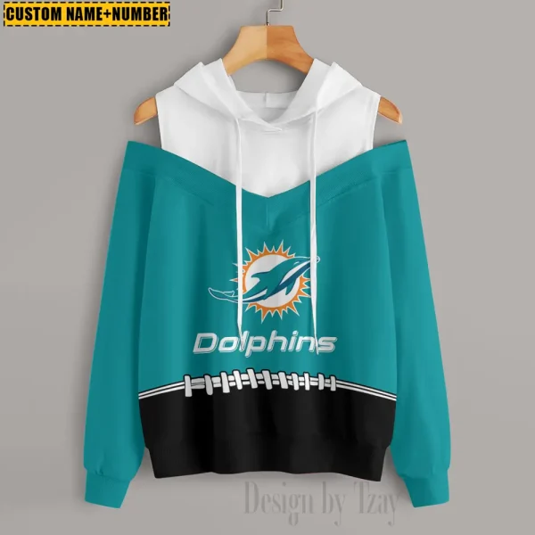 Miami Dolphins Women's Off Shoulder Hoodie Long Sleeve Drawstring S9CSH280