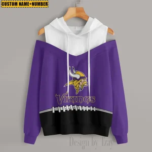 Minnesota Vikings Women's Off Shoulder Hoodie Long Sleeve Drawstring S9CSH281