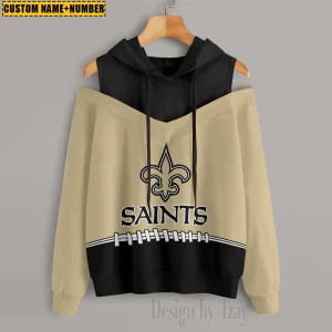 New Orleans Saints Women's Off Shoulder Hoodie Long Sleeve Drawstring S9CSH283