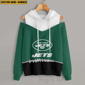 New York Jets Women's Off Shoulder Hoodie Long Sleeve Drawstring S9CSH285