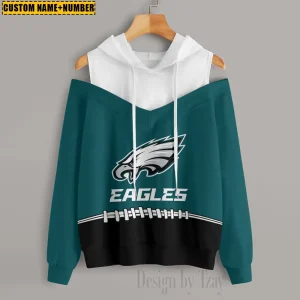 Philadelphia Eagles Women's Off Shoulder Hoodie Long Sleeve Drawstring S9CSH286