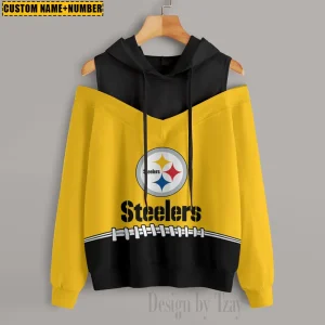 Pittsburgh Steelers Women's Off Shoulder Hoodie Long Sleeve Drawstring S9CSH287