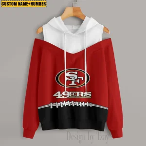 San Francisco 49ers Women's Off Shoulder Hoodie Long Sleeve Drawstring S9CSH288