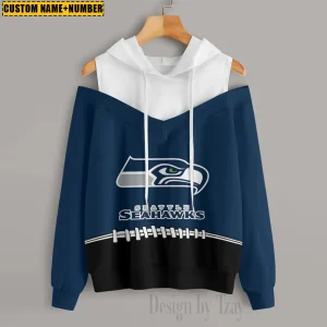 Seattle Seahawks Women's Off Shoulder Hoodie Long Sleeve Drawstring S9CSH289