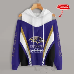 Baltimore Ravens Women's Off Shoulder Hoodie Long Sleeve Drawstring S9CSH295
