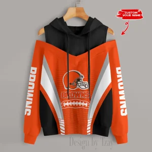 Cleveland Browns Women's Off Shoulder Hoodie Long Sleeve Drawstring S9CSH300