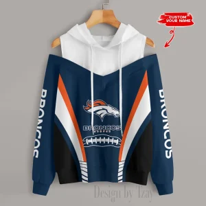 Denver Broncos Women's Off Shoulder Hoodie Long Sleeve Drawstring S9CSH302