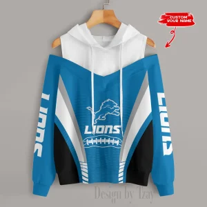 Detroit Lions Women's Off Shoulder Hoodie Long Sleeve Drawstring S9CSH303