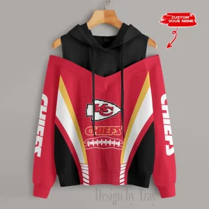 Kansas City Chiefs Women's Off Shoulder Hoodie Long Sleeve Drawstring S9CSH308