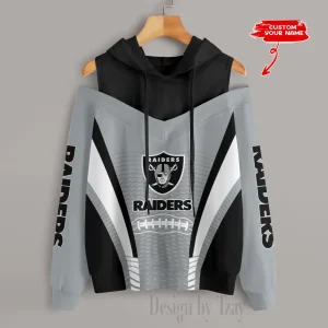 Las Vegas Raiders Women's Off Shoulder Hoodie Long Sleeve Drawstring S9CSH309