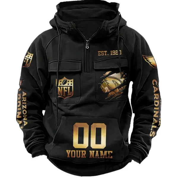 Arizona Cardinals Long Sleeve Zipper Pocket Clothing Hooded Pullover Male Retro AZVMHD1156 - Image 2