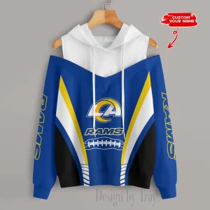 Los Angeles Rams Women's Off Shoulder Hoodie Long Sleeve Drawstring S9CSH311