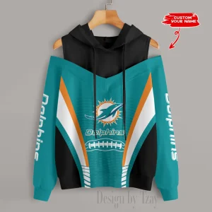 Miami Dolphins Women's Off Shoulder Hoodie Long Sleeve Drawstring S9CSH312