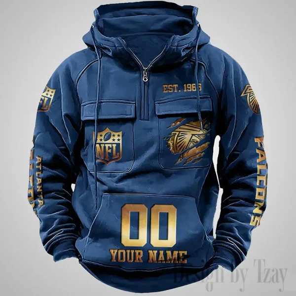 Atlanta Falcons Long Sleeve Zipper Pocket Clothing Hooded Pullover Male Retro AZVMHD1157
