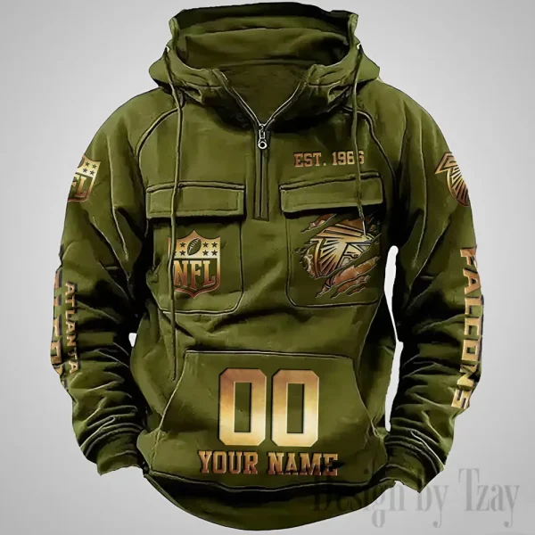 Atlanta Falcons Long Sleeve Zipper Pocket Clothing Hooded Pullover Male Retro AZVMHD1157 - Image 2