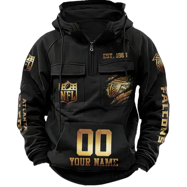 Atlanta Falcons Long Sleeve Zipper Pocket Clothing Hooded Pullover Male Retro AZVMHD1157 - Image 3