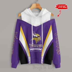 Minnesota Vikings Women's Off Shoulder Hoodie Long Sleeve Drawstring S9CSH313