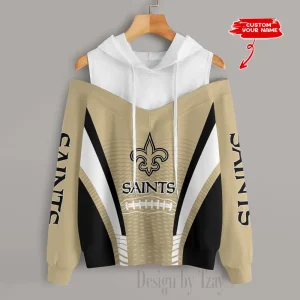 New Orleans Saints Women's Off Shoulder Hoodie Long Sleeve Drawstring S9CSH315
