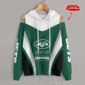New York Jets Women's Off Shoulder Hoodie Long Sleeve Drawstring S9CSH317