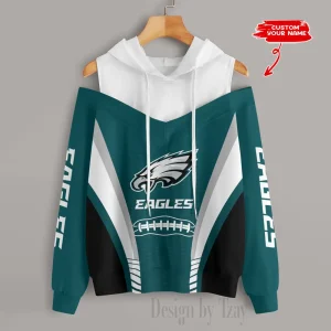 Philadelphia Eagles Women's Off Shoulder Hoodie Long Sleeve Drawstring S9CSH318