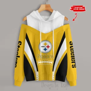 Pittsburgh Steelers Women's Off Shoulder Hoodie Long Sleeve Drawstring S9CSH319
