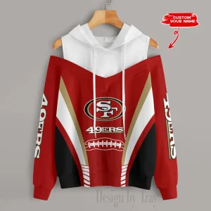 San Francisco 49ers Women's Off Shoulder Hoodie Long Sleeve Drawstring S9CSH320