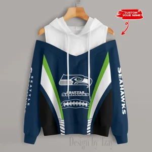 Seattle Seahawks Women's Off Shoulder Hoodie Long Sleeve Drawstring S9CSH321