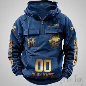 Buffalo Bills Long Sleeve Zipper Pocket Clothing Hooded Pullover Male Retro AZVMHD1159
