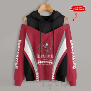 Tampa Bay Buccaneers Women's Off Shoulder Hoodie Long Sleeve Drawstring S9CSH322
