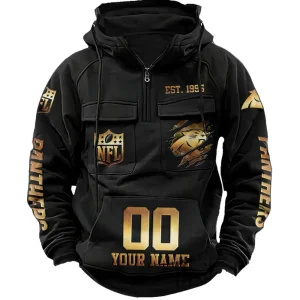 Carolina Panthers Long Sleeve Zipper Pocket Clothing Hooded Pullover Male Retro AZVMHD1160