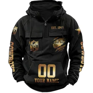 Dallas Cowboys Long Sleeve Zipper Pocket Clothing Hooded Pullover Male Retro AZVMHD1164