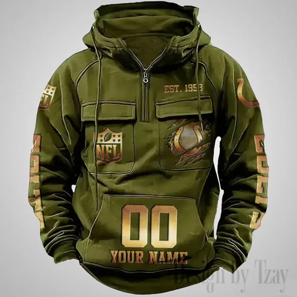 Indianapolis Colts Long Sleeve Zipper Pocket Clothing Hooded Pullover Male Retro AZVMHD1169 - Image 3