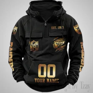 Las Vegas Raiders Long Sleeve Zipper Pocket Clothing Hooded Pullover Male Retro AZVMHD1172