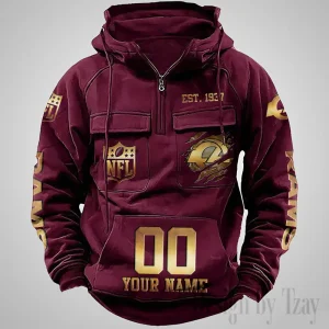 Los Angeles Rams Long Sleeve Zipper Pocket Clothing Hooded Pullover Male Retro AZVMHD1174